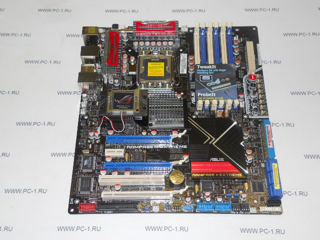 Материнская плата MB ASUS Rampage II Extreme /Socket 1366 Intel X58, 1xLGA1366, 6xDDR3 DIMM, 3xPCI-E x16, встроенный звук: HDA, 7.1, Ethernet: 2x1000 Мбит/с, форм-фактор E-ATX, eSATA /НОВЫЙ