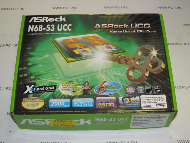 Материнская плата MB ASRock N68-S3 UCC /GeForce 7025 /Socket AM3 /2xPCI /PCI-E 1x /PCI-E 16x /2xDDR3 DIMM /SATA /Sound /SVGA /4xUSB /LAN /LPT /COM /mATX /НОВАЯ