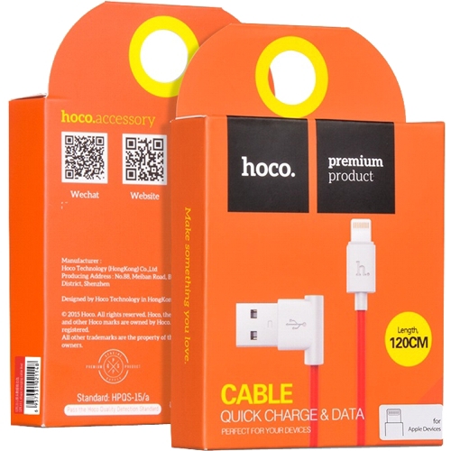 Кабель угловой USB Apple 8 pin HOCO UPL11 красный - Pic n 276739