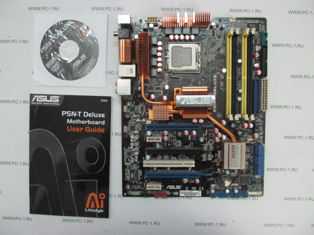 Материнская плата MB ASUS P5N-T Deluxe /Socket 775 /PCI /3xPCI-E x16 /2xPCI-E x1 /4xDDR2 /6xSATA /Sound 7.1 /10xUSB /GLAN /e-SATA /1394 /Optical SPDIF /ATX /Драйвер, Мануал