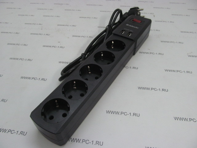 Сетевой фильтр Defender DFS 451 /Длина кабеля: 1.8 м /5 розеток /2 USB Порта /Цвет: черный /НОВЫЙ