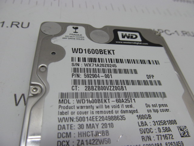 Жесткий диск 2.5" HDD SATA 160Gb Western Digital Scorpio Black WD1600BEKT /7200 rpm /16Mb