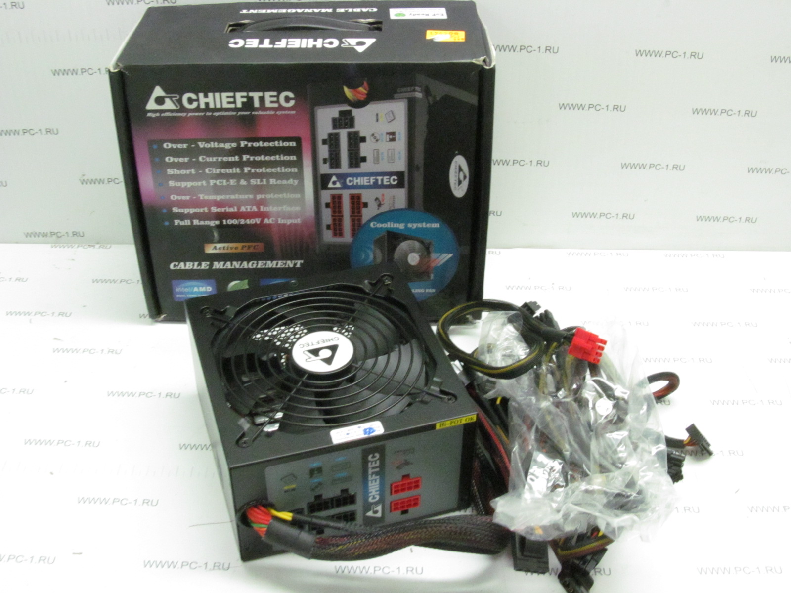 Блок питания ATX 650W Chieftec CFT-650-14CS /24+4(8)+6+6(8) /6xSATA /активный PFC /отстегивающиеся кабели /FAN 140mm /RTL