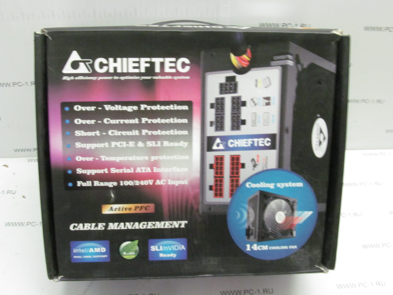Блок питания ATX 650W Chieftec CFT-650-14CS /24+4(8)+6+6(8) /6xSATA /активный PFC /отстегивающиеся кабели /FAN 140mm /RTL