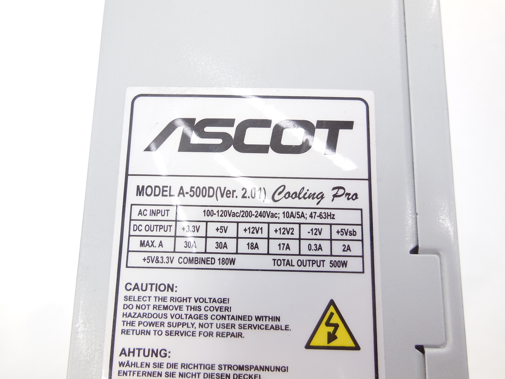 Блок питания ATX 500W Ascot A-500D /24+4+6pin - Pic n 291805