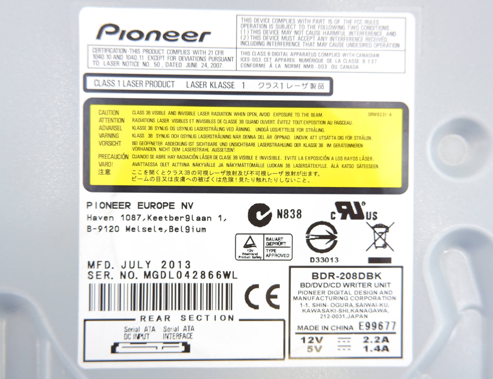 Оптический привод Blu-Ray BD-RE Pioneer BDR-208 - Pic n 300825