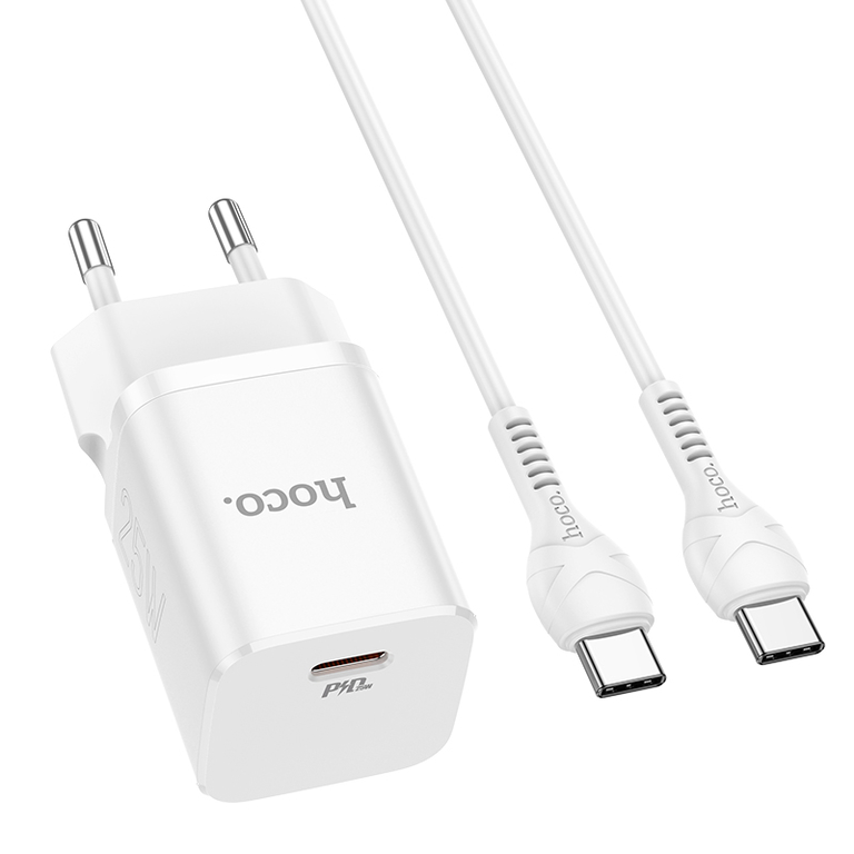 Сетевое зарядное устройство Hoco N19 Rigorous + кабель USB Type-C, 25 Вт, белый - Pic n 307406
