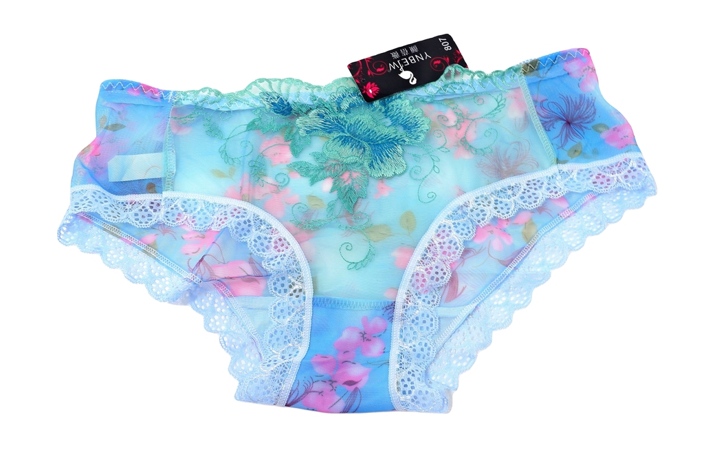 Женские прозрачные сексуальные кружевные бесшовные трусики, с цветочной вышивкой, бирюзовые размер XXХL  - Pic n 307457