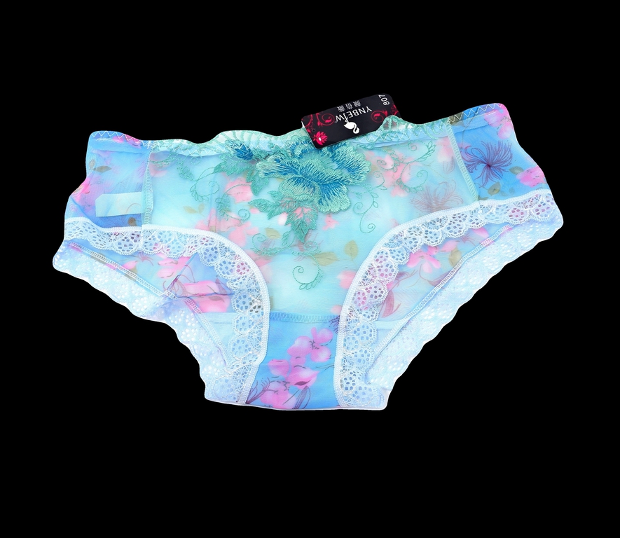 Женские прозрачные сексуальные кружевные бесшовные трусики, с цветочной вышивкой, бирюзовые размер XXL  - Pic n 307456