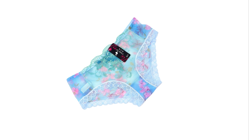 Женские прозрачные сексуальные кружевные бесшовные трусики, с цветочной вышивкой, бирюзовые размер XXL  - Pic n 307456