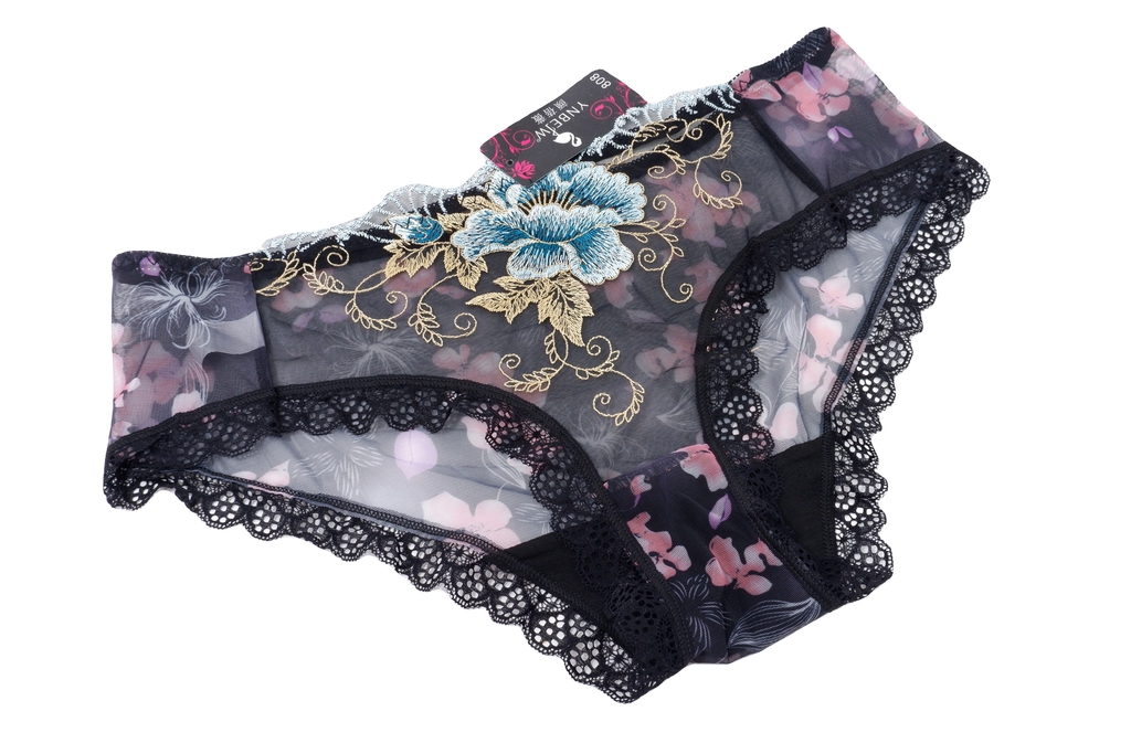 Женские прозрачные сексуальные кружевные бесшовные трусики, с цветочной вышивкой, черные размер XXХL  - Pic n 307458