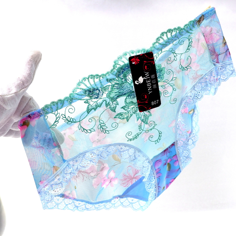 Женские прозрачные, сексуальные кружевные трусики / С цветочной вышивкой / Цвет бирюзовый / Размер XXХL (48-52) - Pic n 307456