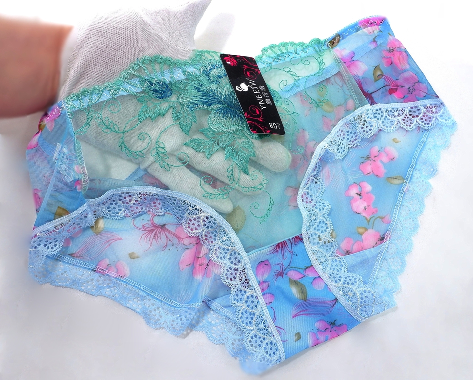 Женские прозрачные, сексуальные кружевные трусики / С цветочной вышивкой / Цвет бирюзовый / Размер XXХL (48-52) - Pic n 307456
