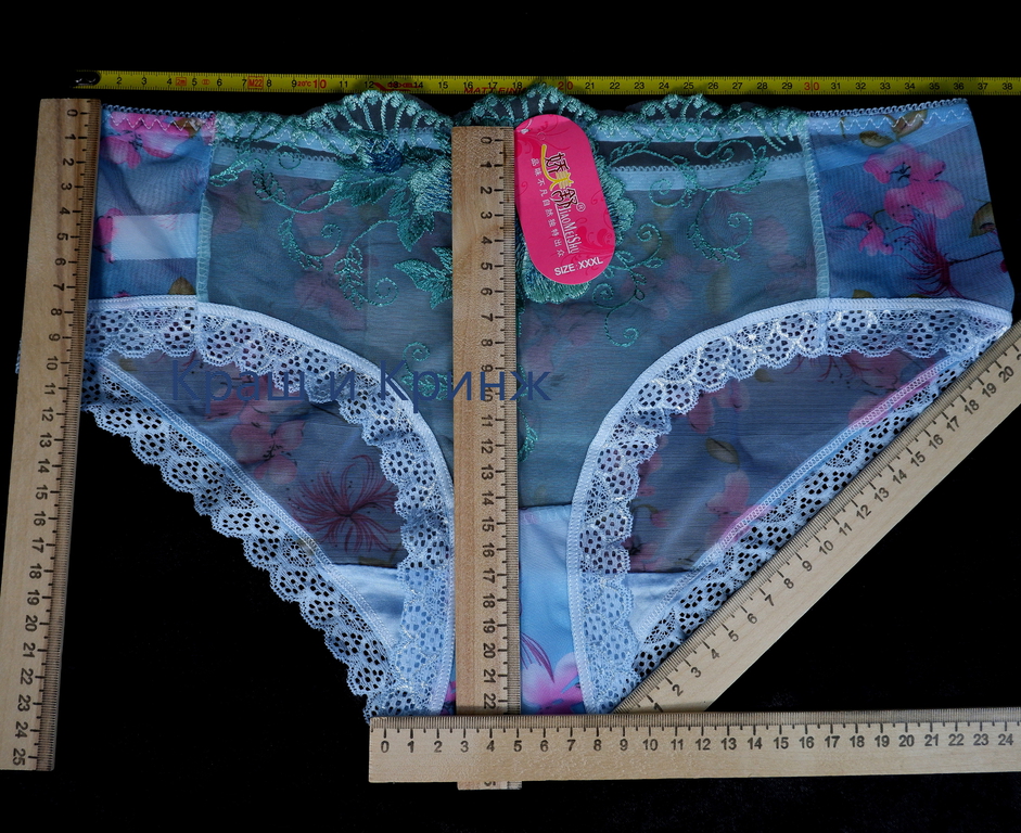Женские прозрачные, сексуальные кружевные трусики / С цветочной вышивкой / Цвет бирюзовый / Размер XXХL (48-52) Есть все размеры - Pic n 307456