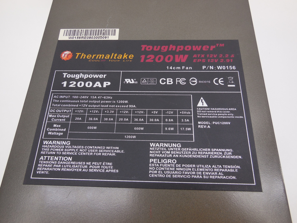 Блок питания ATX 1200W ThermalTake Toughpower 1200AP (P/N: W0156) - Pic n 309085