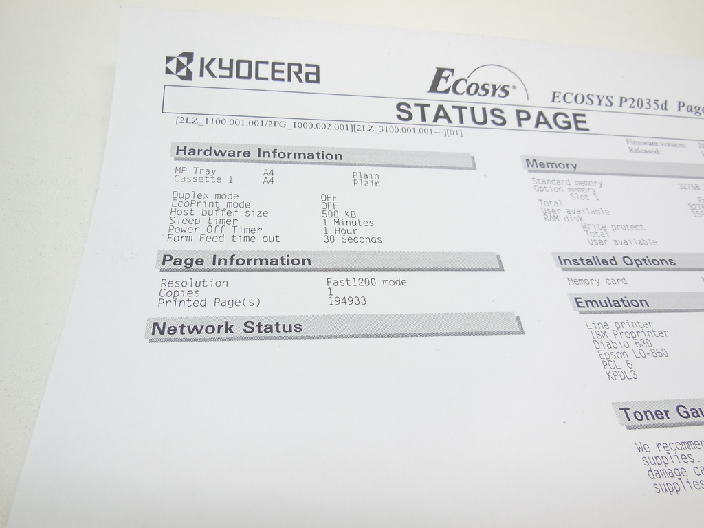 Принтер Kyocera ECOSYS P2035D, A4 Пробег: 194.933 стр. - Pic n 310146