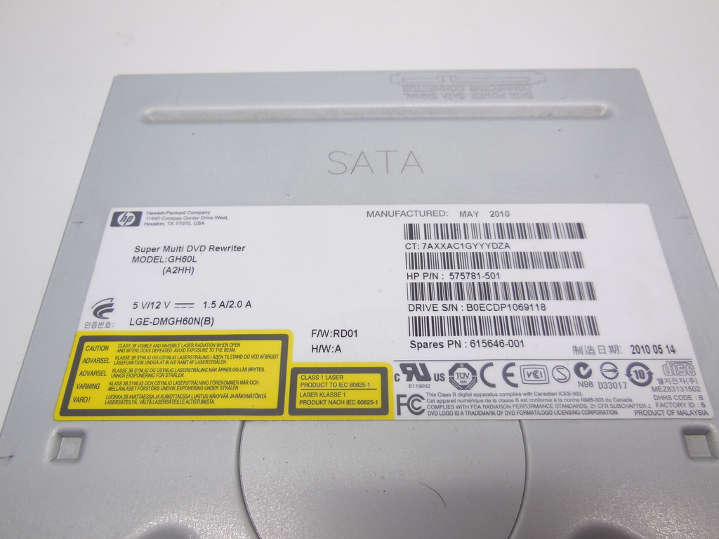 Оптический привод SATA DVD-RW HP GH60L (A2HH) Spare P/N: 615646-001 HP P/N: 575781-501 - Pic n 310686