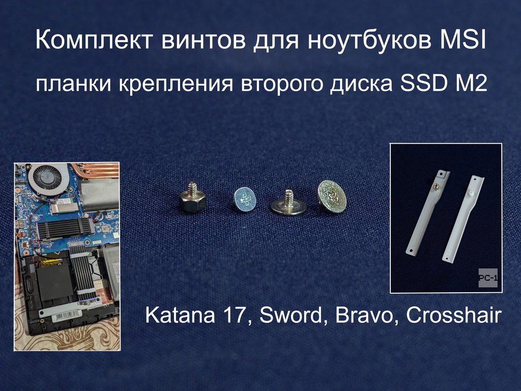 Универсальная Планка крепления SSD Bracket для фиксации второго диска 2x M.2 SSD slot (NVMe PCIe Gen4) в ноутбуках MSI. Пластик. Винты в комплекте. - Pic n 310673