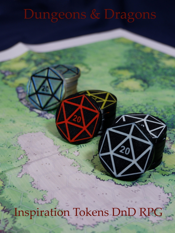 7шт. «DnD D20 Premium» Подземелья и драконы Жетоны вдохновения. Токены К20, Фишки атрибуты мастера ДнД. - Pic n 310777