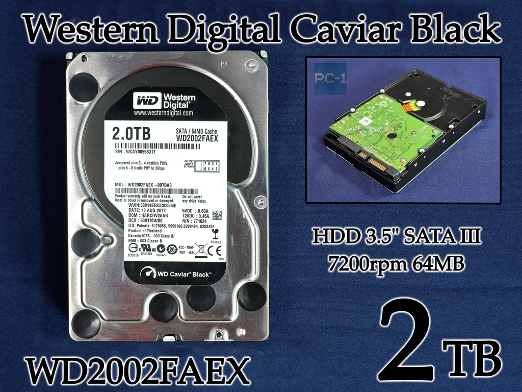 HDD 2TB 3.5" SATA III 7200rpm 64MB Western Digital Caviar Black Внутренний жесткий диск для ПК WD2002FAEX-007BA0. Пробег 30тыс часов. - Pic n 273517