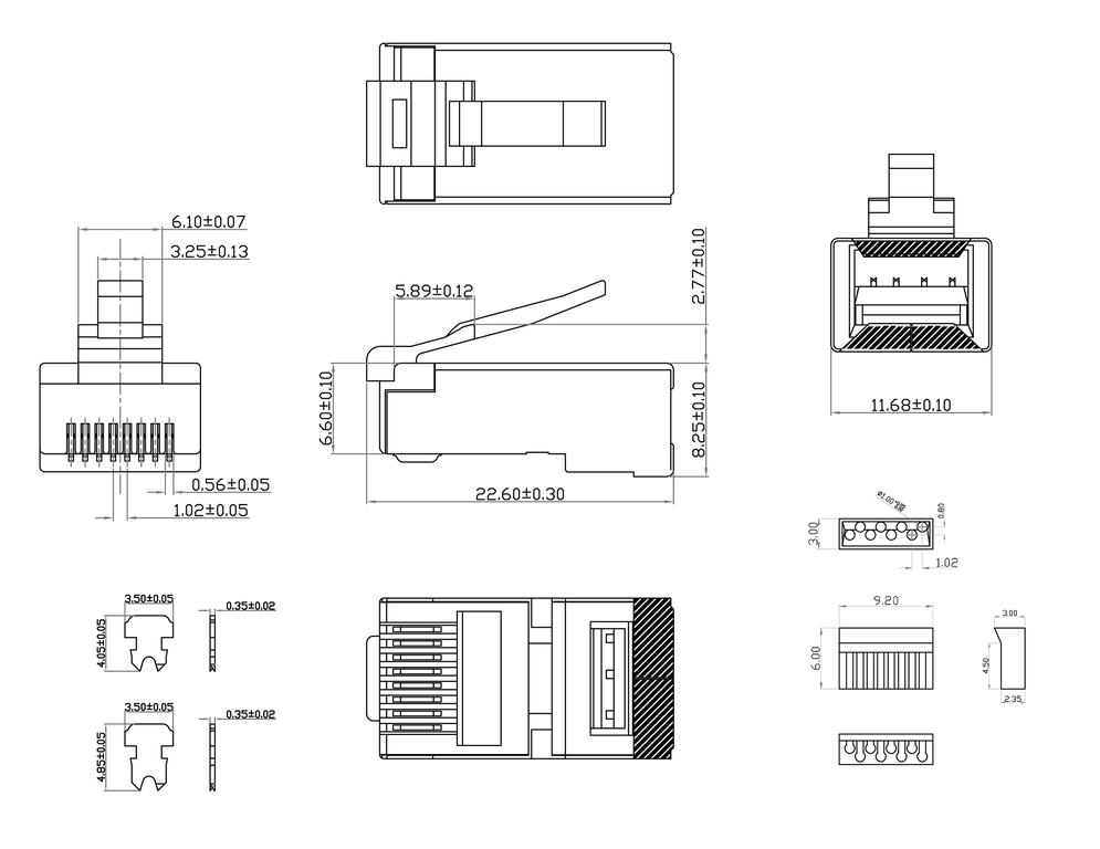 50шт. Вилка для сетевого кабеля RJ-45 категории Cat.6 под Gigabite Ethernet до 1GB/s, коннектор 8P8C RJ45 CAT6 универсальный без вставки - Pic n 289398