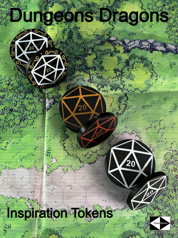 7шт. «DnD D20 Premium» Подземелья и драконы Жетоны вдохновения. Токены К20, Фишки атрибуты мастера ДнД. - Pic n 310777