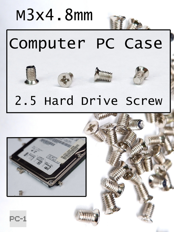 100шт Винты маленькие компьютерные M3х4.8mm (D*L) для крепления SATA SAS жестких дисков 2.5" HDD SSD, серверных корзин, метрическая резьба, потай - Pic n 278983