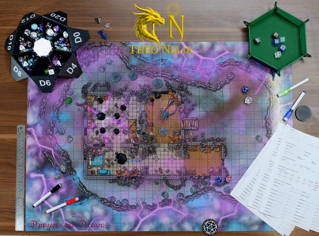 DnD Поле игровое НРИ 60x84см сетка 25х25мм «Мистический дом на горе» для боевых сцен, самоклеящееся ламинированное - Pic n 311038