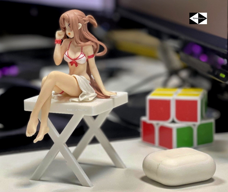14см Фигурка сидячая Юки Асуна в купальнике, на видеокарту в ПК из Аниме Sword Art Online. Красный стульчик в подарок! - Pic n 311051