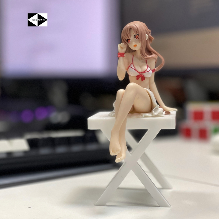 14см Фигурка сидячая Юки Асуна в купальнике, на видеокарту в ПК из Аниме Sword Art Online. Красный стульчик в подарок! - Pic n 311051