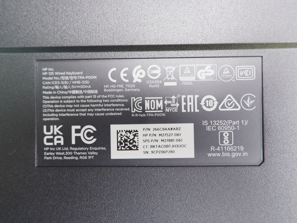 Оригинал USB Клавиатура HP Итальянская / Русская раскладка TPA-P001K 125 Wired Keyboard IT механическая мембранная M27527-061 M27881-061 P/N:266C9AA п - Pic n 311052