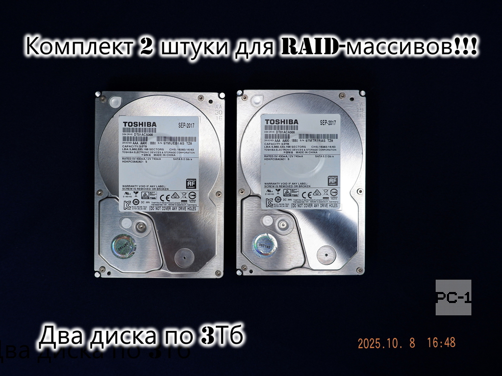 3TB Жесткий диск 3.5" HDD SATA-III 6Gb/s Toshiba DT01ACA300 Внутренний для ПК 7200 об/мин буфер 64МБ. Пробег 9000ч - Pic n 275295