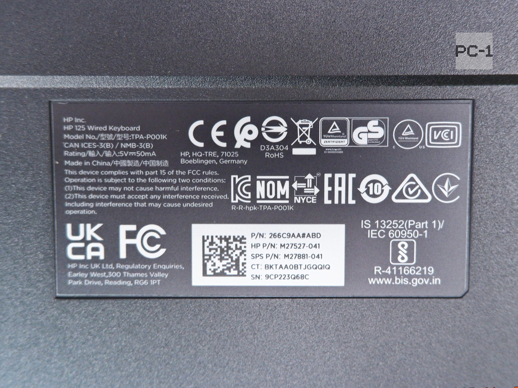 Немецкая раскладка QWERTZ!!! USB Клавиатура механическая HP 125 Wired Black TPA-P001K GR M27527-041 P/N 266C9AA#ABD M27881-041 BKTAA0BTJGQQTB - Pic n 311080