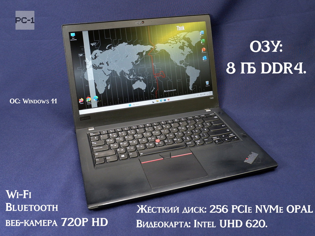 Неубиваемый Ноутбук 14 IPS FHD Lenovo ThinkPad T480 (SL10Q67064) i5-8350U 1.7-3.6Ghz, 8GB, 256GB NVMe, Intel Graphics 620, Type-C USB3.1, кардридер, W - Pic n 311087