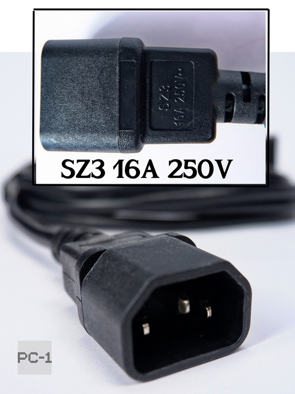 1.8м Сетевой кабель питания для UPS C14-C19 вилка мама LA010E Q031346 вилка папа SZ3. ИБП -системный блок, сервер медь 3*1.0мм 220/250в 16А 3.6кВт  - Pic n 311089