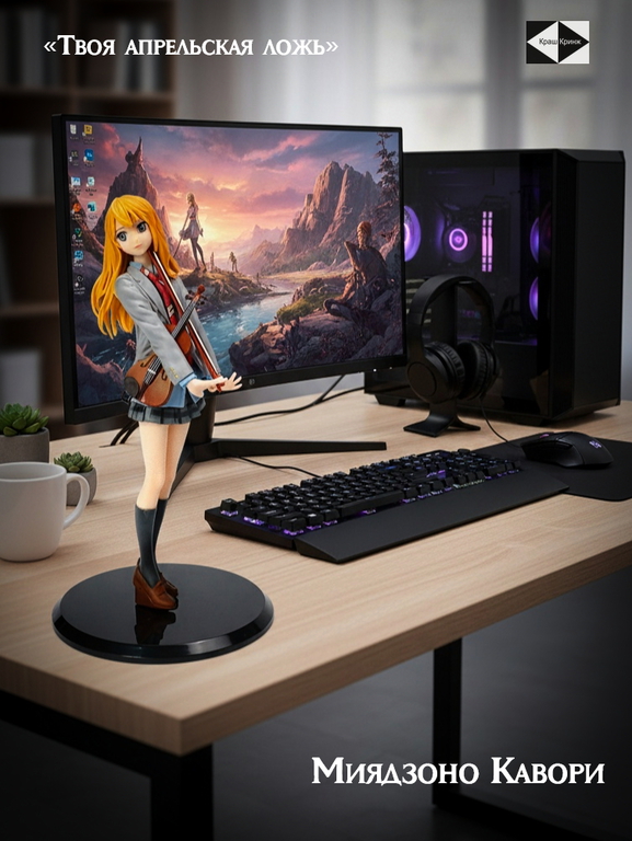 Ну вот, опять плакать... 20см Фигурка в ПК Каори Миядзоно с скрипкой Твоя апрельская ложь. Качественная + подарок Your Lie in April - Pic n 311118