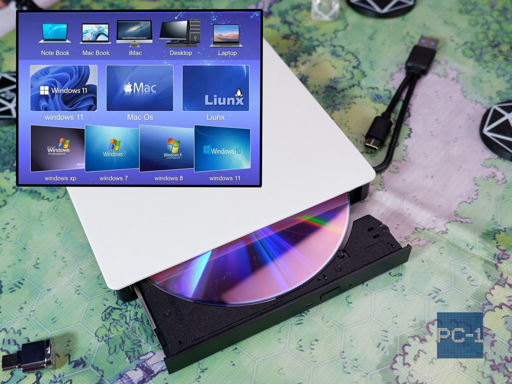 Type-C USB3.0 CD DVD +/-RW Внешний оптический привод для ПК и ноутбуков MOBILE DC5V, устройство для записи и чтения Компакт и DVD дисков. Драйвера не - Pic n 311143