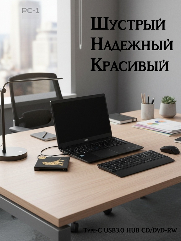 3в1 Type-C USB3.0 HUB CD/DVD-RW Внешний оптический привод для ПК и ноутбуков, устройство для записи и чтения Компакт и DVD дисков + Кардридер SD, TF. - Pic n 311146