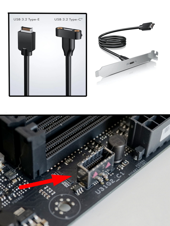 USB-C 3.2 Планка на заднюю панель ПК в IDC-разъем Type-E 20Гбит на материнской плате. Плата расширения bracket Type-C в компьютерный корпус ATX - Pic n 311235