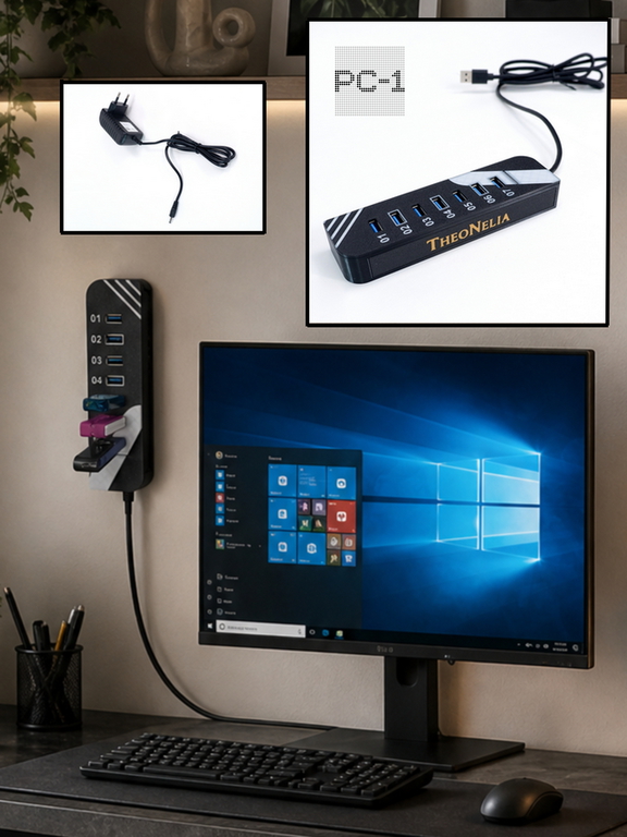 USB3.0 Хаб разветвитель на 7 портов с блоком питания 5В/3А. Концентратор HUB используется одновременно для 7 флешек, внешних хардов и для зарядки. - Pic n 311246