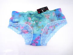 Женские прозрачные сексуальные кружевные бесшовные трусики, с цветочной вышивкой, бирюзовые размер XXL  - Pic n 307456