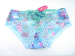 Женские прозрачные сексуальные кружевные бесшовные трусики, с цветочной вышивкой, бирюзовые размер XXХL  - Pic n 307457