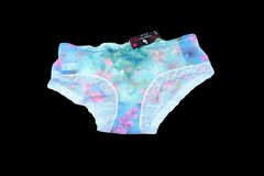 Женские прозрачные сексуальные кружевные бесшовные трусики, с цветочной вышивкой, бирюзовые размер XXL  - Pic n 307456