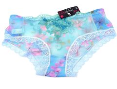 Женские прозрачные сексуальные кружевные бесшовные трусики, с цветочной вышивкой, бирюзовые размер XXL  - Pic n 307456
