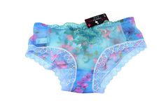 Женские прозрачные сексуальные кружевные бесшовные трусики, с цветочной вышивкой, бирюзовые размер XXL  - Pic n 307456