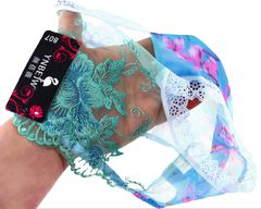 Женские прозрачные сексуальные кружевные бесшовные трусики, с цветочной вышивкой, бирюзовые размер XXL  - Pic n 307456