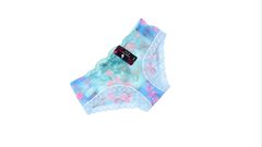 Женские прозрачные сексуальные кружевные бесшовные трусики, с цветочной вышивкой, бирюзовые размер XXL  - Pic n 307456