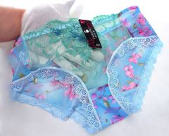 Женские прозрачные, сексуальные кружевные трусики / С цветочной вышивкой / Цвет бирюзовый / Размер XXХL (48-52) - Pic n 307456