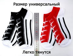 Носки с 3D-принтом «Кеды с шнурками» / с низким вырезом / 2-х пары носков с рисунком — красные и синие  - Pic n 307416