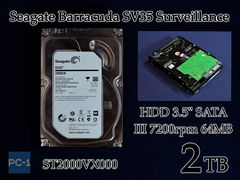 HDD 2TB 3.5" SATA III 7200rpm 64MB Seagate Barracuda SV35 Surveillance Внутренний жесткий диск для ПК ST2000VX000. Пробег 40тыс часов.